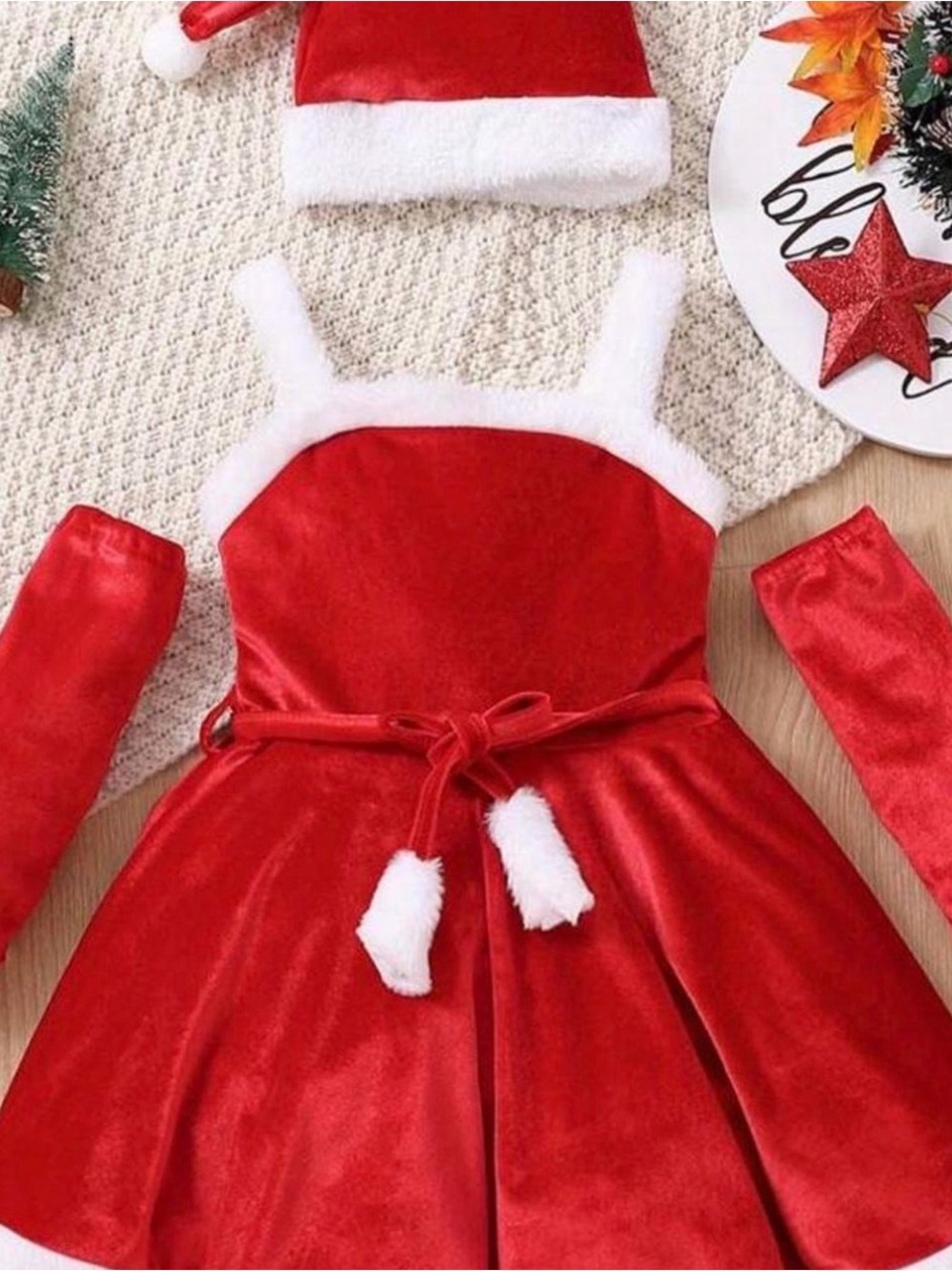 Kids Red Santa Dress Costume with Hat and Arm Warmers